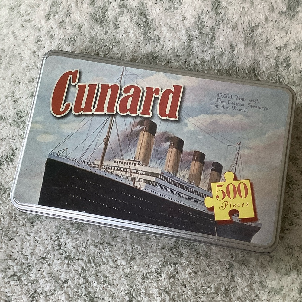 Cunard 500-Piece Puzzle Tin Vintage Ocean Liner Artwork RS